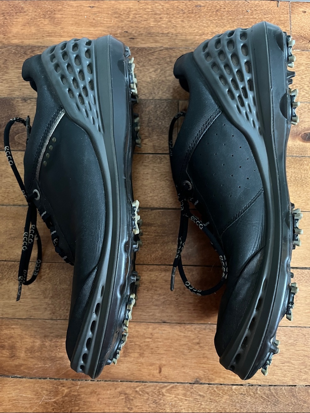 ECCO Natural Motion Hydromax Golf Shoes Black Leather Soft Spike Cleats - Picture 3 of 14